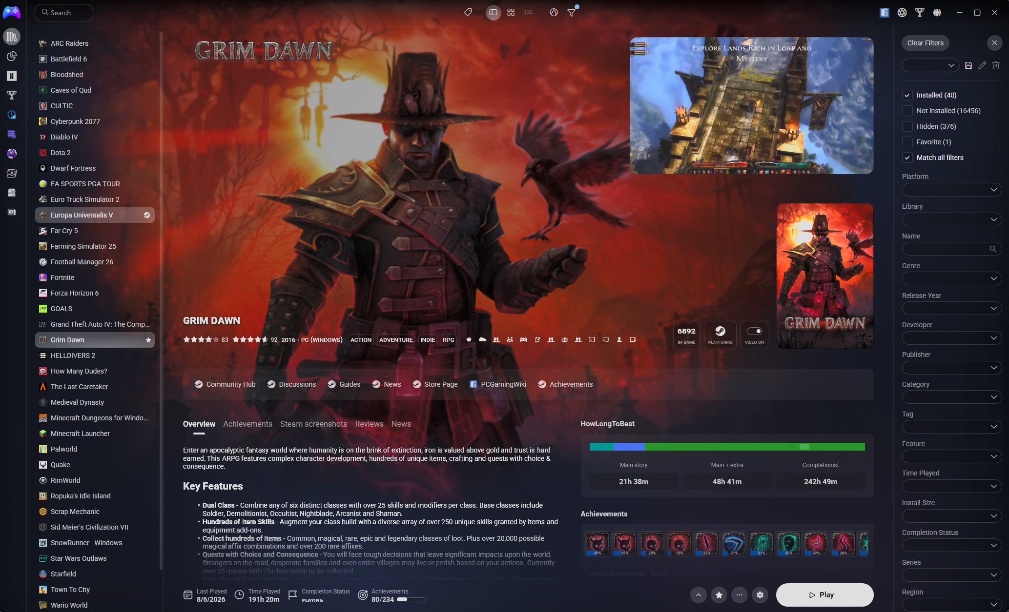 Screenshot of my FusionX theme applied to Playnite, using the Details view option.