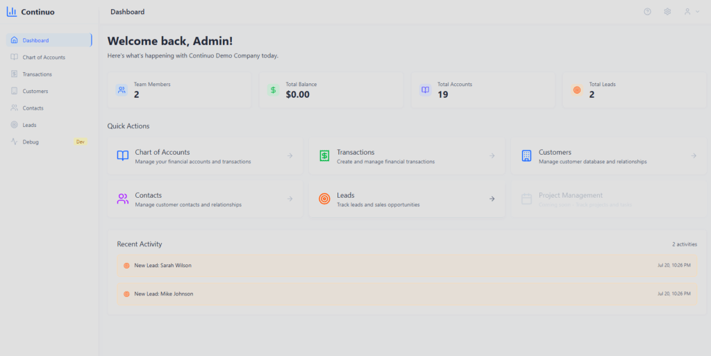 A screenshot of an early prototype of 'Continuo' a H-SaaS product under development.