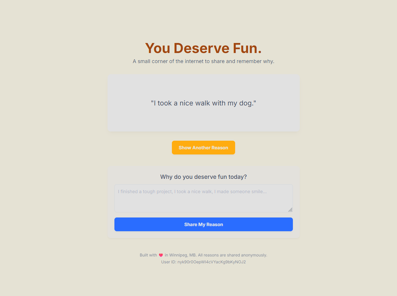 A screenshot of the YouDeserve.Fun Prototype page.